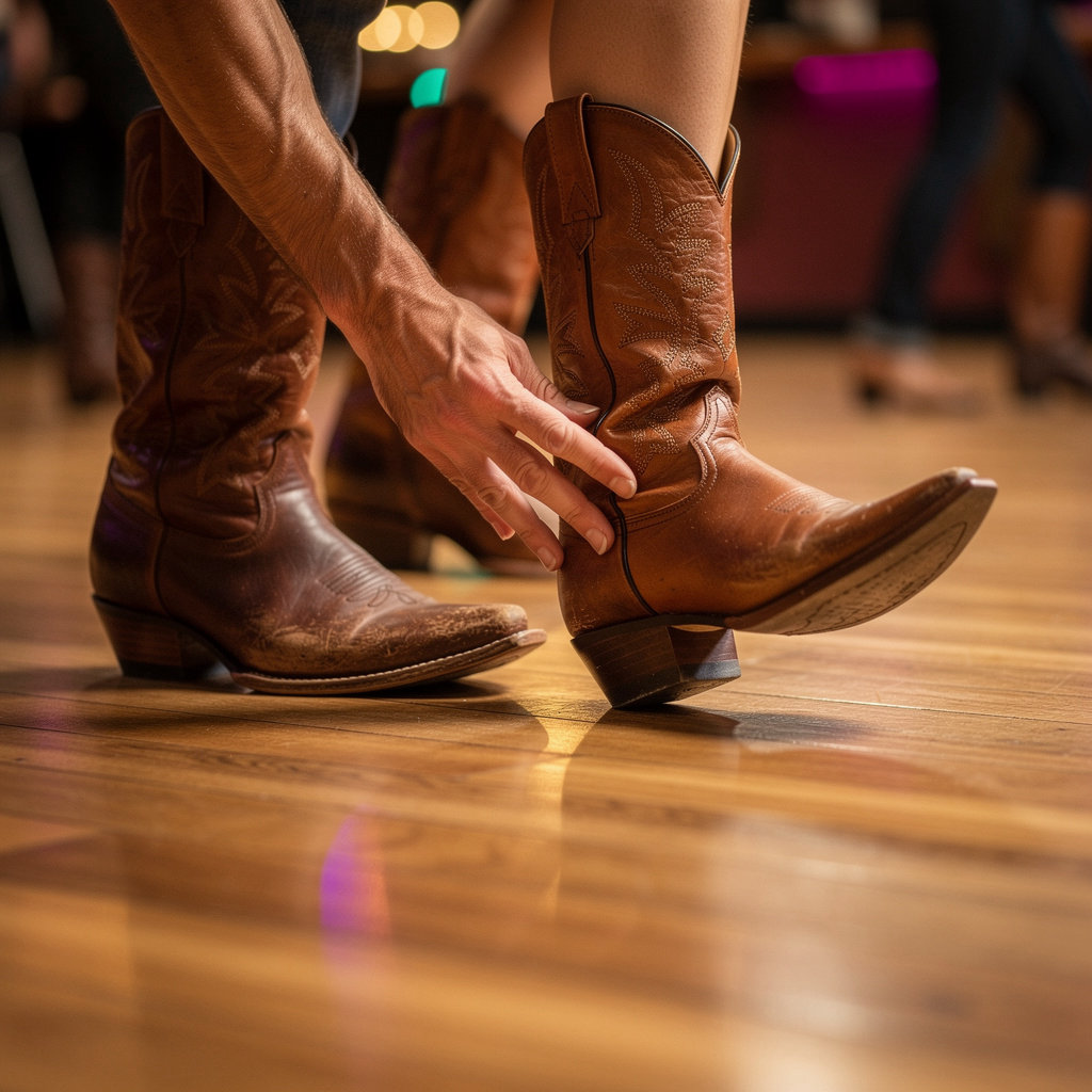 Moonshine Flats line dancing lesson in San Diego with instructor leading a group on the dance floor